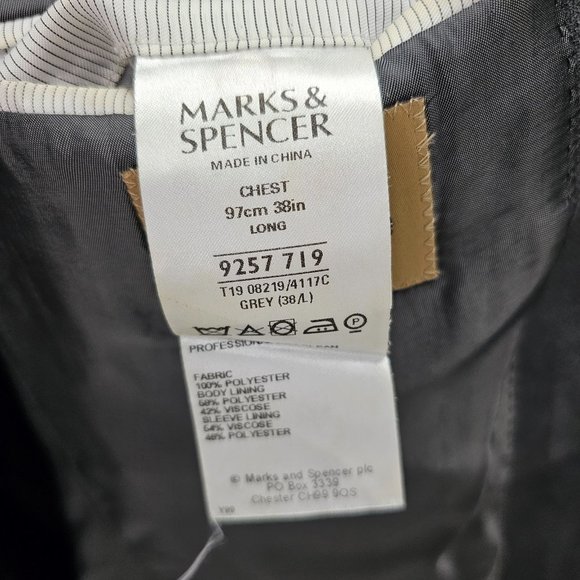 Mark & Spencer 38L Gray Solid 2-Button Sport Coat Blazer Jacket B488 - Picture 11 of 11